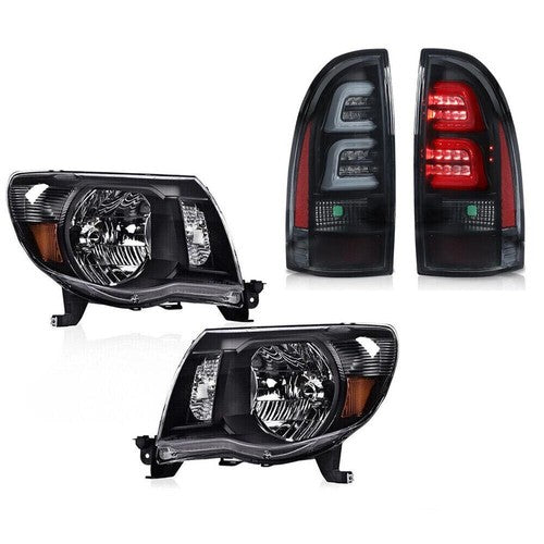 Solid Spare Fit For 2005-2011 Toyota Tacoma Black Amber Headlights & LED Tail Lights Lamps