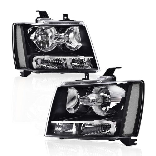 Solid Spare Fit For 07-14 Chevy Tahoe Suburban Avalanche Headlights Headlamps Clear/Black