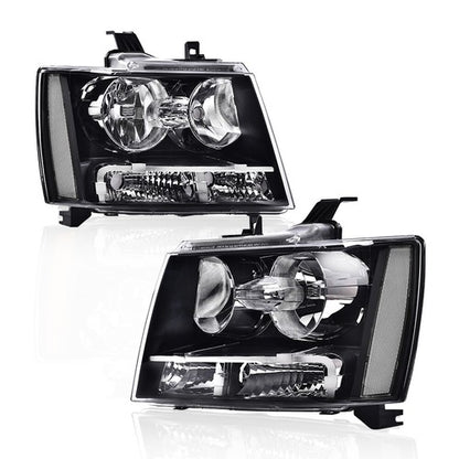 Solid Spare Fit For 07-14 Chevy Tahoe Suburban Avalanche Headlights Headlamps Clear/Black