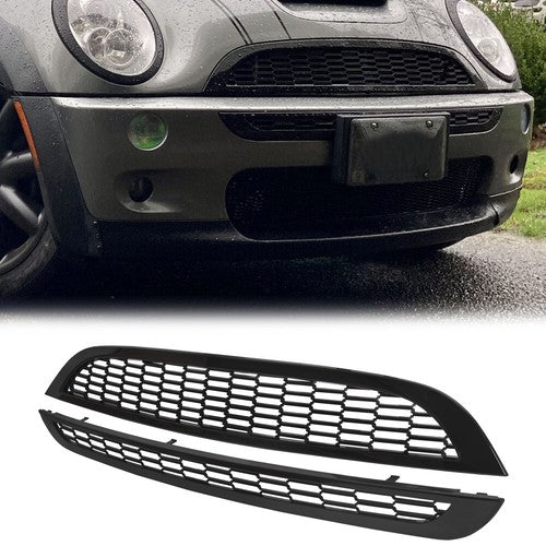 Solid Spare Honeycomb Mesh Front Grille Upper&Lower FOR 2002-06 Mini Cooper & S R50 R52 R53