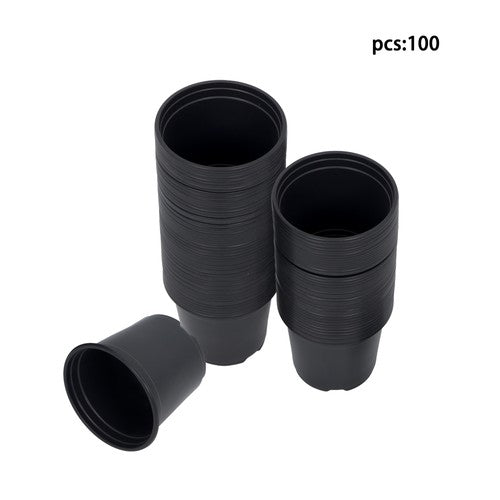 Solid Spare 100 Pcs 5 Inch Plastic Flower Nursery Pots Black Seedling Cups W/Drainage Hole