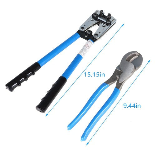 Solid Spare Battery Cable Lug Crimping Tool Wire Crimper For 10-0AWG with Cable Cutter