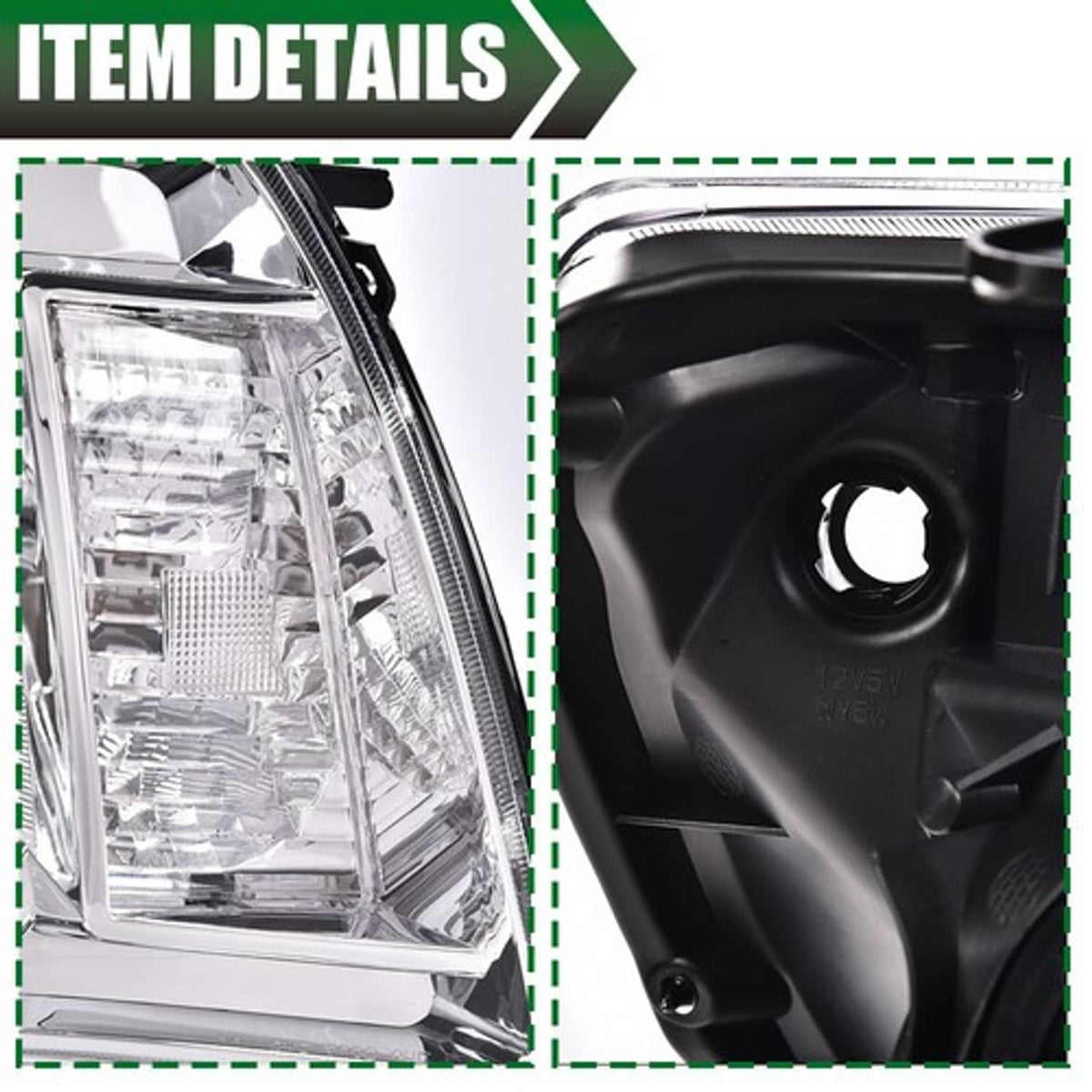 Solid Spare Fit For 05-11 Toyota Tacoma Chrome/Amber Headlights + Black LED Tail Lights
