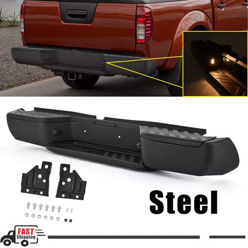 Black Steel Rear Step Bumper For 2005-2020 2021 Nissan Frontier w/o Sensor Holes