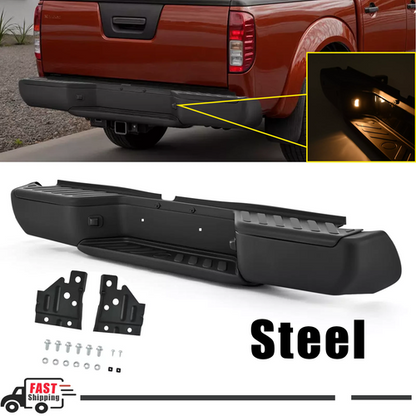 Black Steel Rear Step Bumper For 2005-2020 2021 Nissan Frontier w/o Sensor Holes