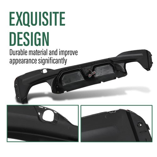 Solid Spare Gloss Black For BMW G30 M Sport 17-23 M5 CS Style Rear Bumper Diffuser W/Red LED