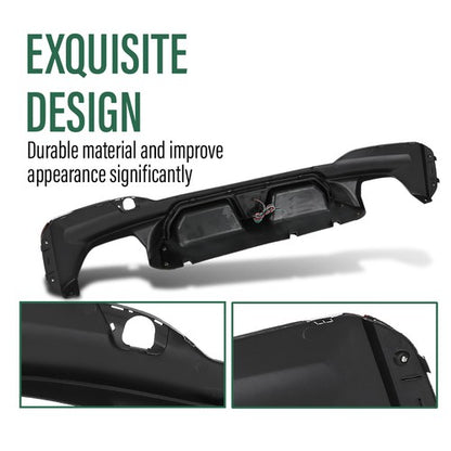Solid Spare Gloss Black For BMW G30 M Sport 17-23 M5 CS Style Rear Bumper Diffuser W/Red LED
