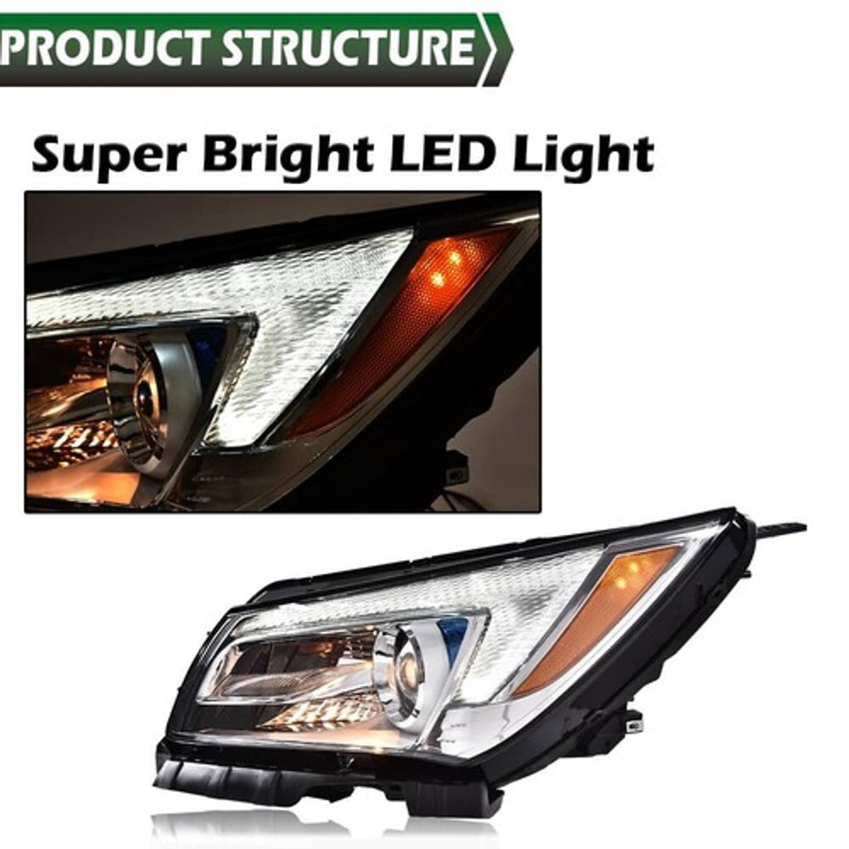 Solid Spare Fit For 14-16 Buick LaCrosse Halogen Left Side Projector Headlights w/ LED DRL