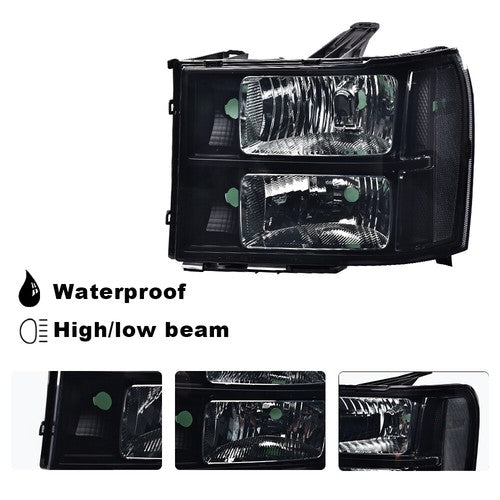 Solid Spare Fit For 07-2013 GMC Sierra 1500 07-14 2500HD 3500HD Smoke Headlights Replacement