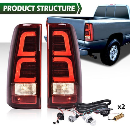Solid Spare LED Tube Tail Lights Brake Lamps Red Fit For 99-06 Chevy Silverado GMC Sierra