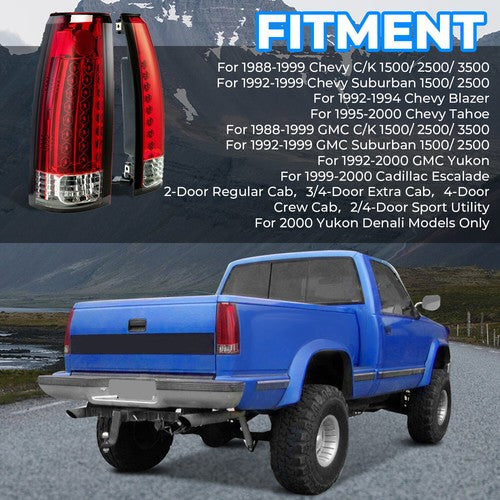 Solid Spare Red Pair Tail Lights lamp LED For 1988-1998 Chevy Chevrolet K1500 GMC C1500