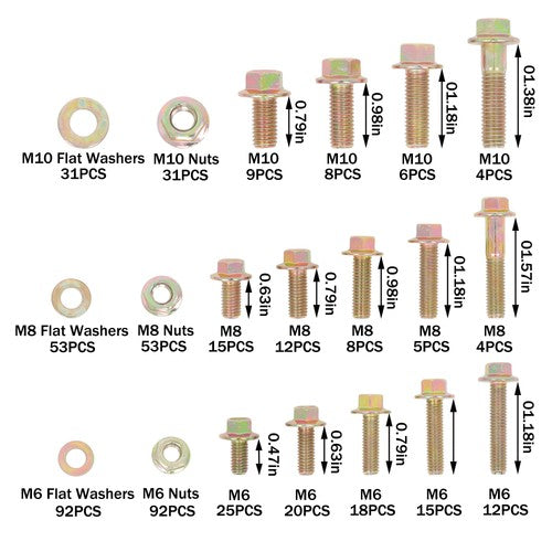 Solid Spare 521 PCS Grade 8.8 M6 M8 M10 Bolts and Nuts Assortment Kit, 16 Common Sizes
