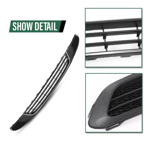 Solid Spare Fit For 10-14 VW Jetta Front Bumper Lower Grille w/ Chrome Trim+Fog Light Cover