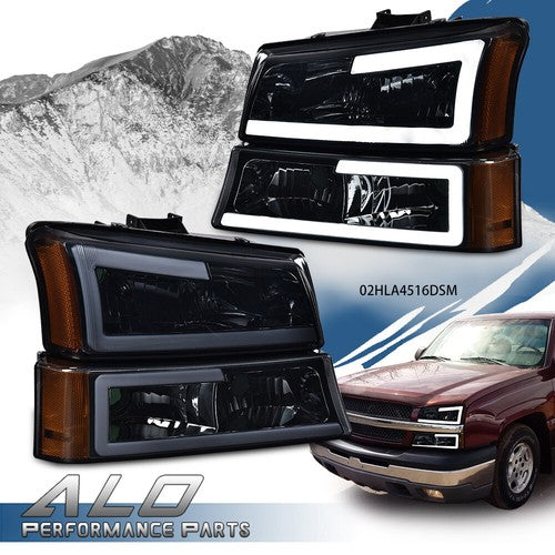 Solid Spare Fit For 03-2007 Chevy Silverado Avalanche LED DRL Smoked Headlights Bumper Lamps