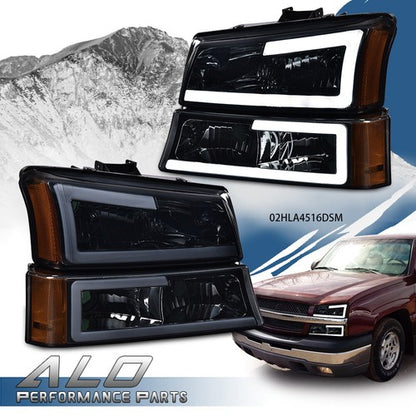 Solid Spare Fit For 03-2007 Chevy Silverado Avalanche LED DRL Smoked Headlights Bumper Lamps