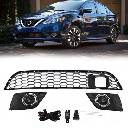 Fog Light Lamp Bumper Lower Grille W/Sensor Hole New Fit Nissan Sentra 2016-2019