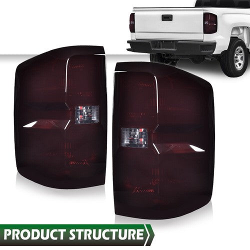 Solid Spare Fit For 14-2019 Chevy Silverado Smoke Tail Lights Brake Lamps W/O Wiring Harness
