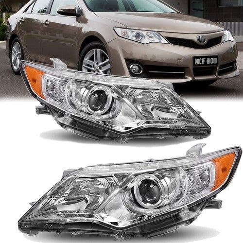 Right+Left Headlights For 2012-2014 Toyota Camry Halogen Type Chrome Projector