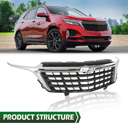 Solid Spare Front Bumper Upper Grille Grill Black Chrome Fit For 2022-2023 Chevrolet Equinox