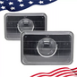 4x6" Clear Glass Lens Diamond Cut Black Semi Sealed Beam Headlights Headlamps