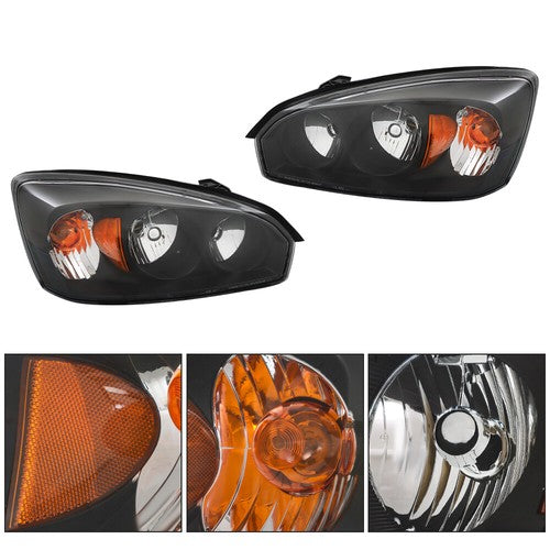 Solid Spare For Chevy Malibu 2004-2008 Headlights Headlamps Housing Halogen Black RH & LH