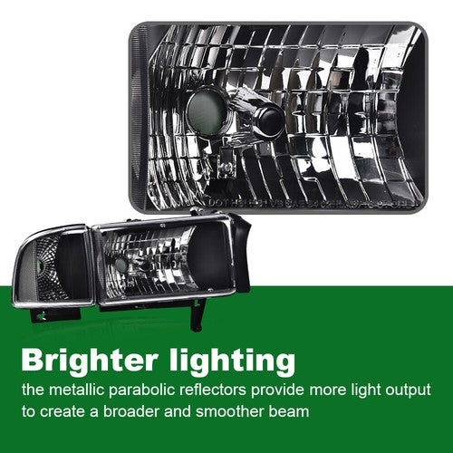 Solid Spare Clear Corner Black Headlights Assembly Fit For 94-02 Dodge Ram 1500 2500 3500
