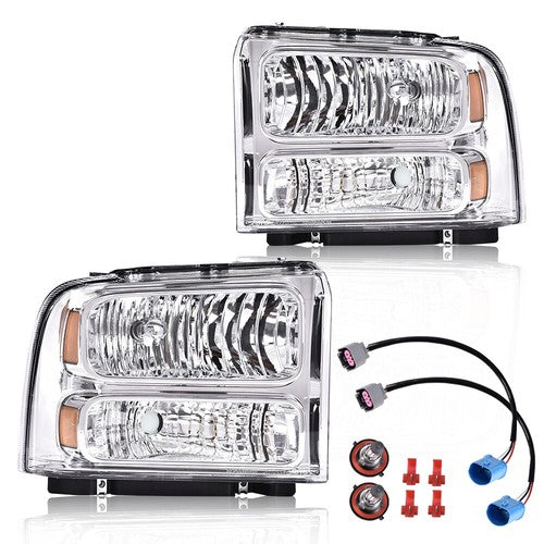 Solid Spare Conversion Headlights Fit For 1999-2004 Ford F250 F350 Ford Super Duty Excursion