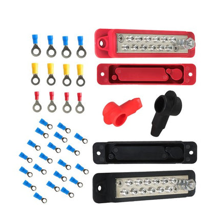 Solid Spare 12 Point Bus Bar Power Distribution Block 180A 12V DC Pair Black & Red USA