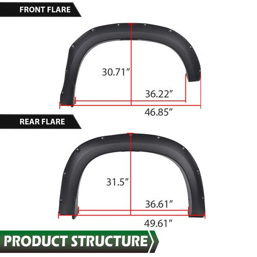 Solid Spare Pocket Rivet Style Bolt on Fender Flares Fit For 2019-2023 Chevy Silverado 1500