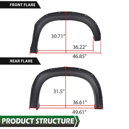Solid Spare Pocket Rivet Style Bolt on Fender Flares Fit For 2019-2023 Chevy Silverado 1500