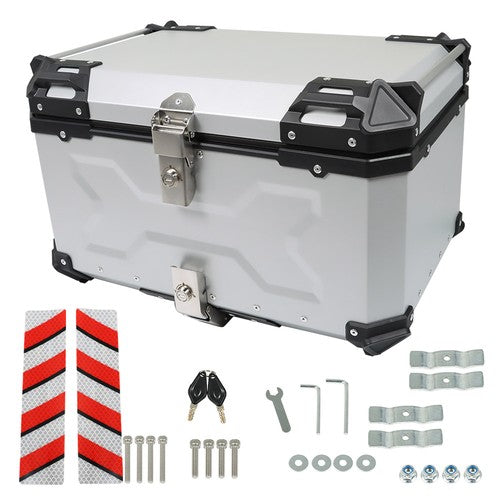 Solid Spare Silver Motorcycle Aluminum Trunk Rear Top Case Luggage Tour Tail Tool Box 65L