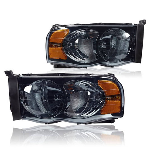 Solid Spare Fit For 02-05 Dodge Ram 1500 2500 3500 Left+Right Smoke Lens Chrome Headlights