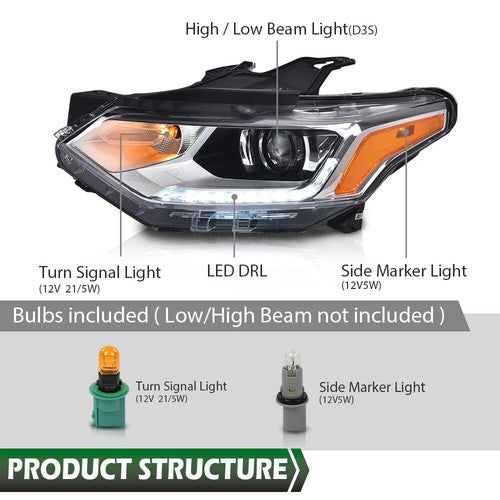 Solid Spare Fit For 2018-2021 Chevy Traverse HID Headlight w/ LED DRL Driver Left Side LH