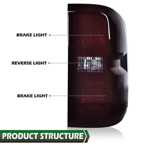 Solid Spare Fit For 14-2019 Chevy Silverado Smoke Tail Lights Brake Lamps W/O Wiring Harness