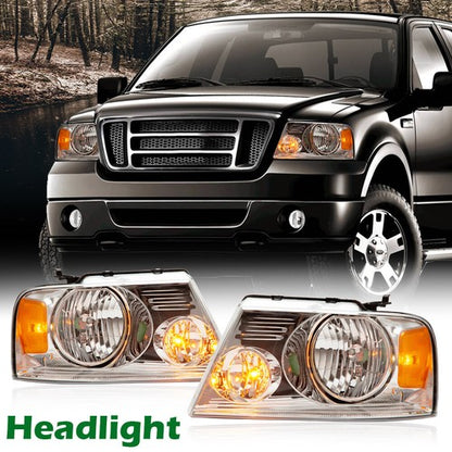 Solid Spare Fit For 2004-2008 Ford F150 Headlights Assembly Chrome Housing Amber Reflector