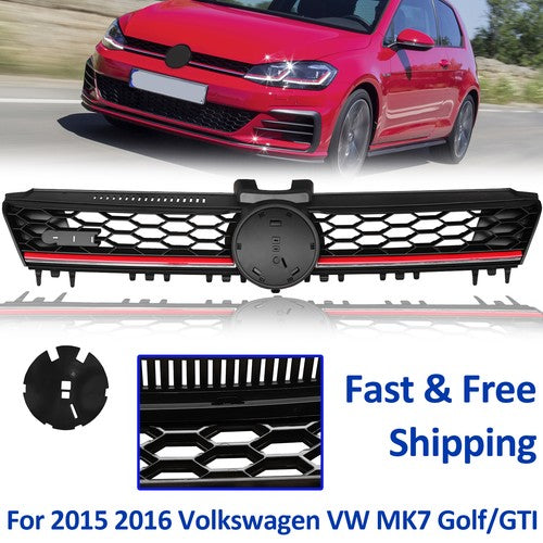FOR 2015 2016 VW Volkswagen MK7 GOLF/GTI FRONT GRILLE - BLACK W/ RED TRIM