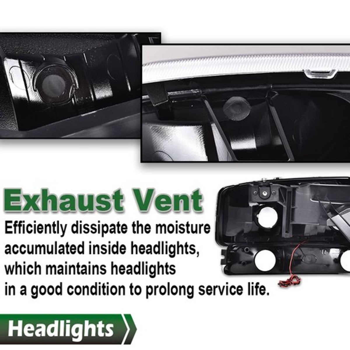 Solid Spare Fit For 1999-2007 GMC Sierra Yukon LED DRL Headlights w/ Bumper Lamps Black