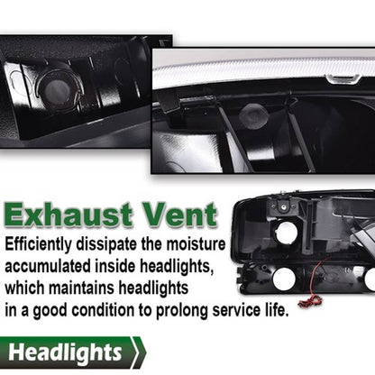 Solid Spare Fit For 1999-2007 GMC Sierra Yukon LED DRL Headlights w/ Bumper Lamps Black