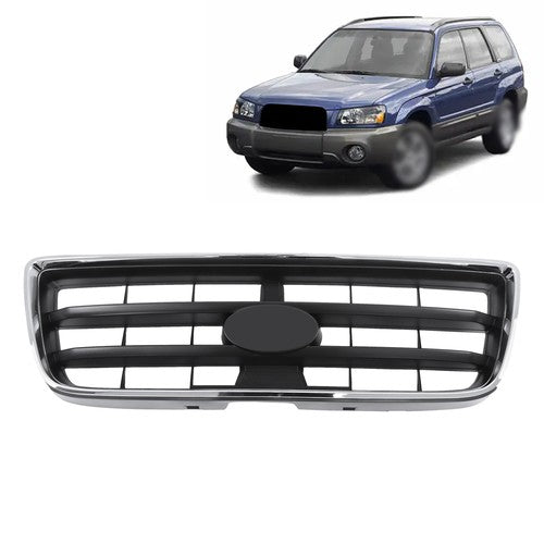 Solid Spare Front Bumper Upper Grille Chrome Shell w/ Insert For Subaru Forester 2003-2005