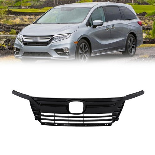 Solid Spare For Honda Odyssey 2018 2019 2020 Gloss Black Plastic Front Bumper Grille New