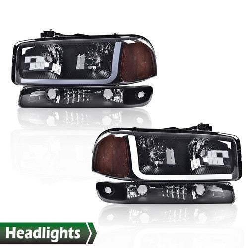Solid Spare Fit For 1999-2007 GMC Sierra/Yukon Smoke Amber LED DRL Headlights+Bumper Lamps