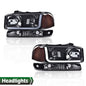 Solid Spare Fit For 1999-2007 GMC Sierra/Yukon Smoke Amber LED DRL Headlights+Bumper Lamps
