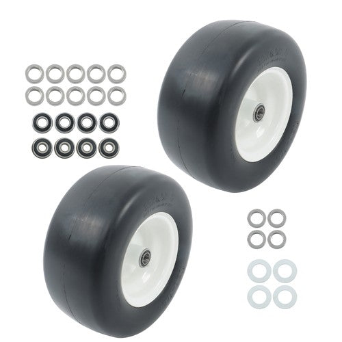 Solid Spare 13in x6.5-6 Solid Lawn Mower Tires & Wheel Smooth Flat White Rims 2 PCS
