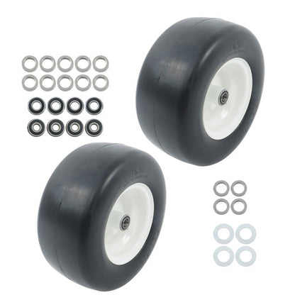 Solid Spare 13in x6.5-6 Solid Lawn Mower Tires & Wheel Smooth Flat White Rims 2 PCS