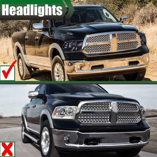 Solid Spare Fit For 2009-2018 Ram 1500 2500 3500 Black Housing Clear Corner Headlights Pair