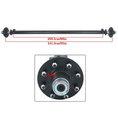 Solid Spare Trailer Axle-7000 lb Idler 8 Lug 95" Hubface 80" Spring Center/8 × 6.5 Bolt