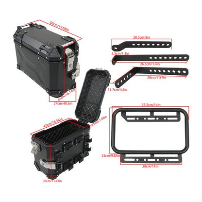 Solid Spare Motorcycle 45L Top Case Tail Box Luggage & 36L Side Case Hard Saddlebag Aluminum