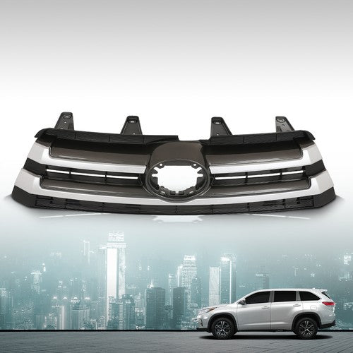 Solid Spare Front Bumper Upper Grille Black & Chrome Fit For 17-19 Toyota Highlander