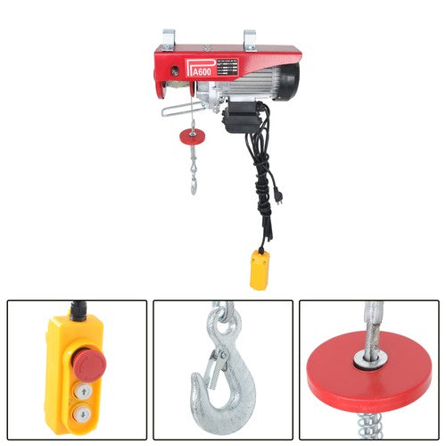Solid Spare 1320lbs Mini Electric Hoist 14ft Wired Remote Control 1150W 20-40ft Height 110V