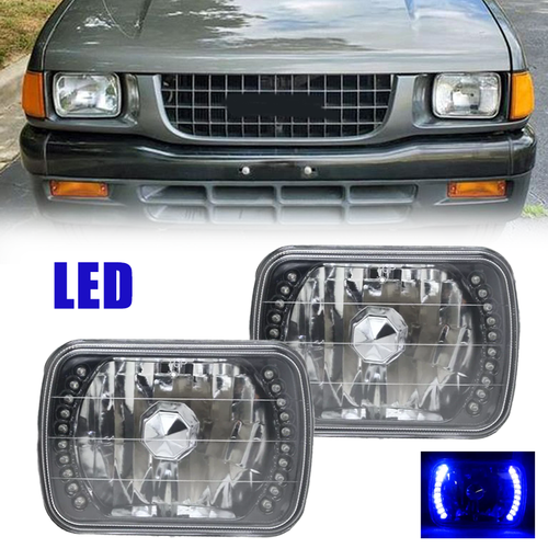 For 1984-1995 Isuzu Pickup PAIR 5x7" 7x6" inch LED Blue Headlights Lens Clear